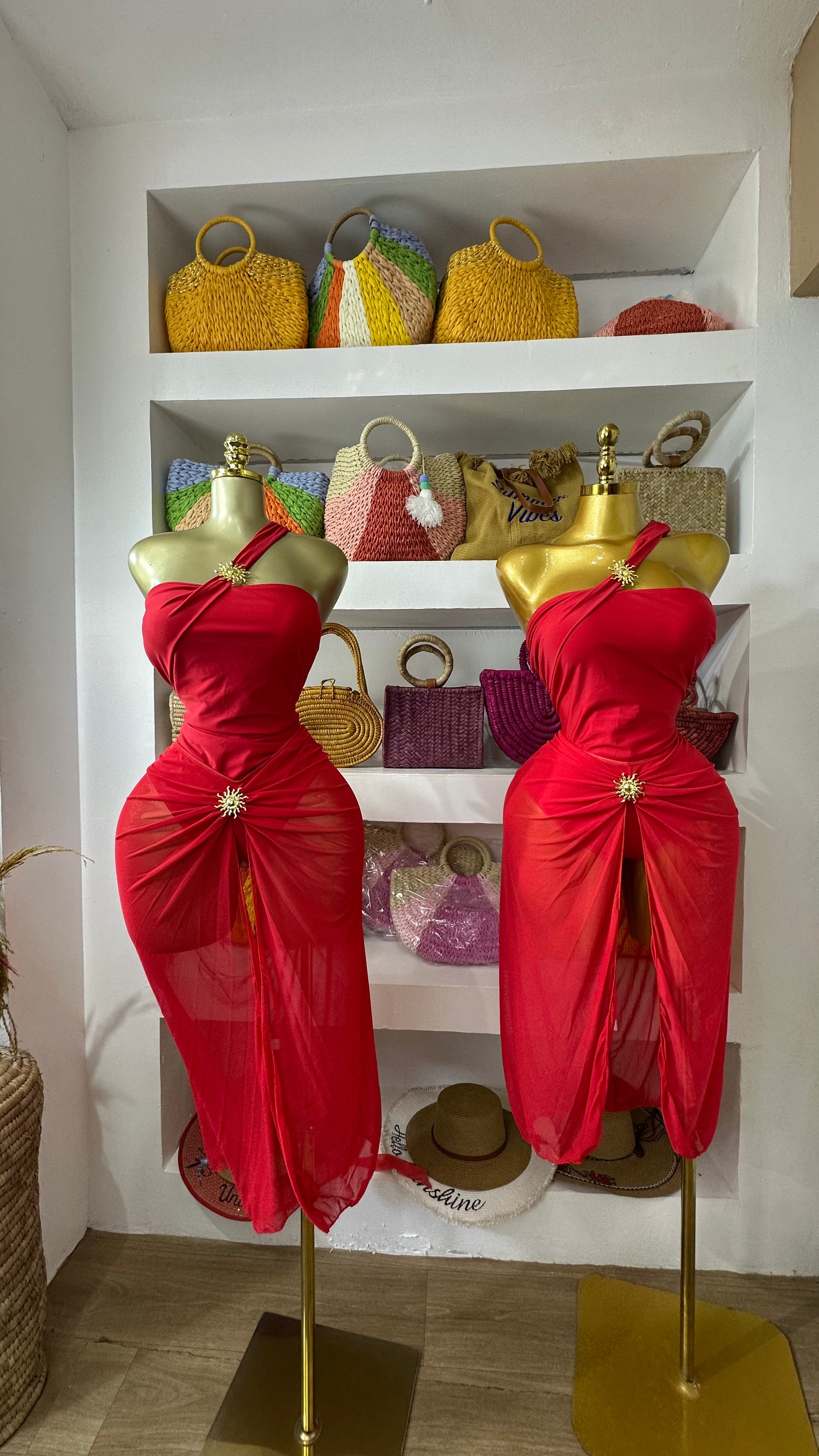 Lush Red Swimsuit And Skirt Set