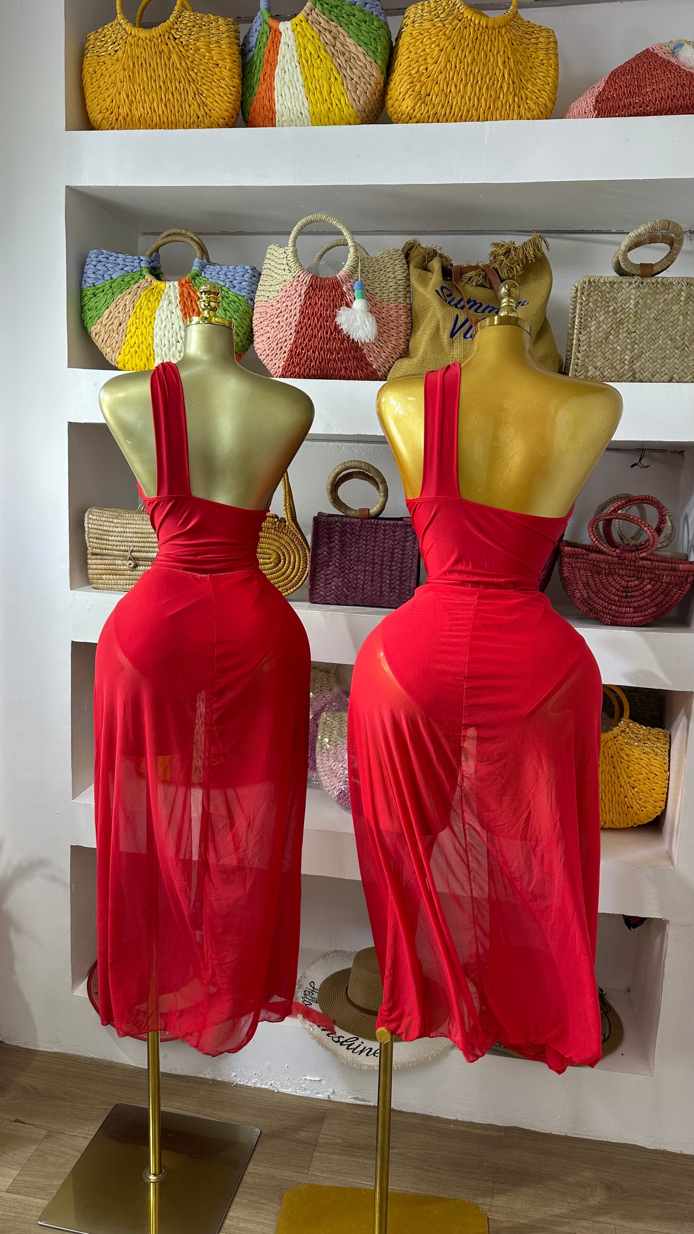 Lush Red Swimsuit And Skirt Set