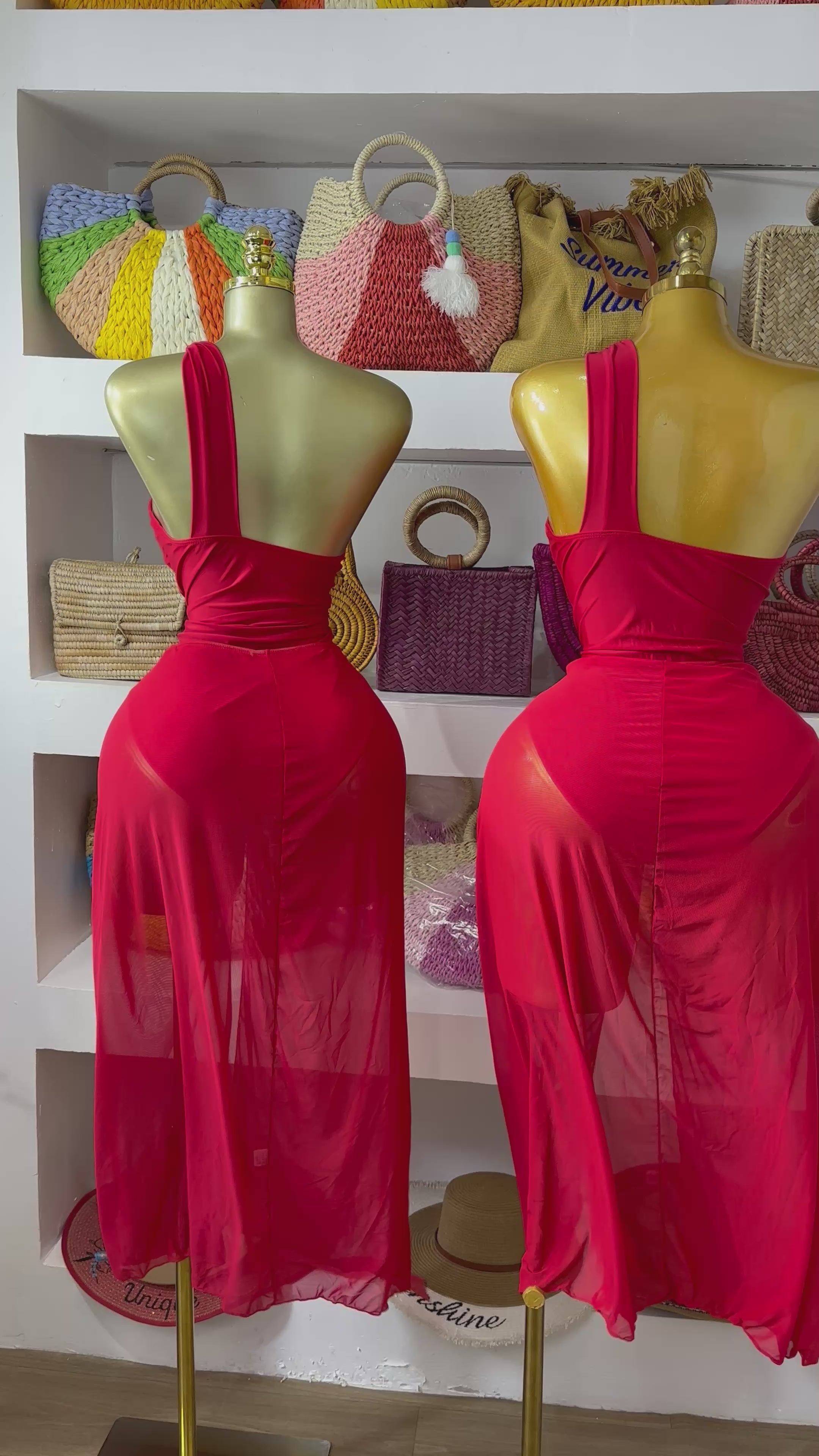 Lush Red Swimsuit And Skirt Set